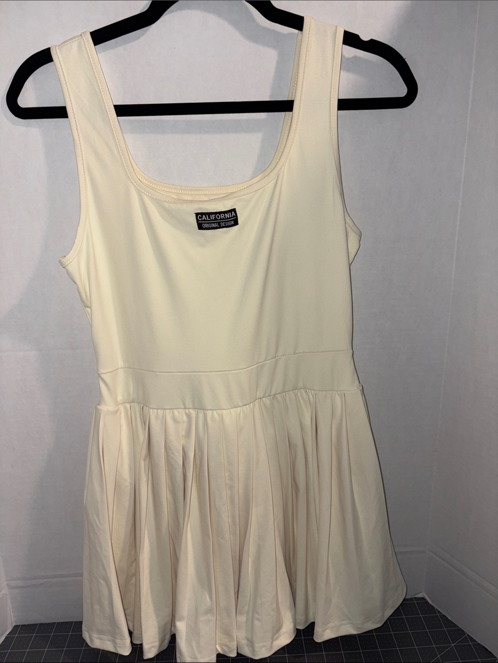 SHEIN Cream Pleated Tank Dress
